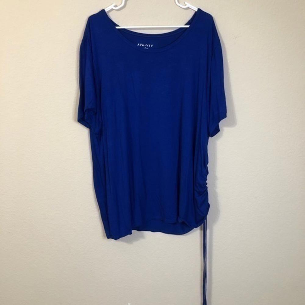 Ava & Viv Top Blue Crewneck Gathered Side Detail Short Sleeve Trendy Plus Size